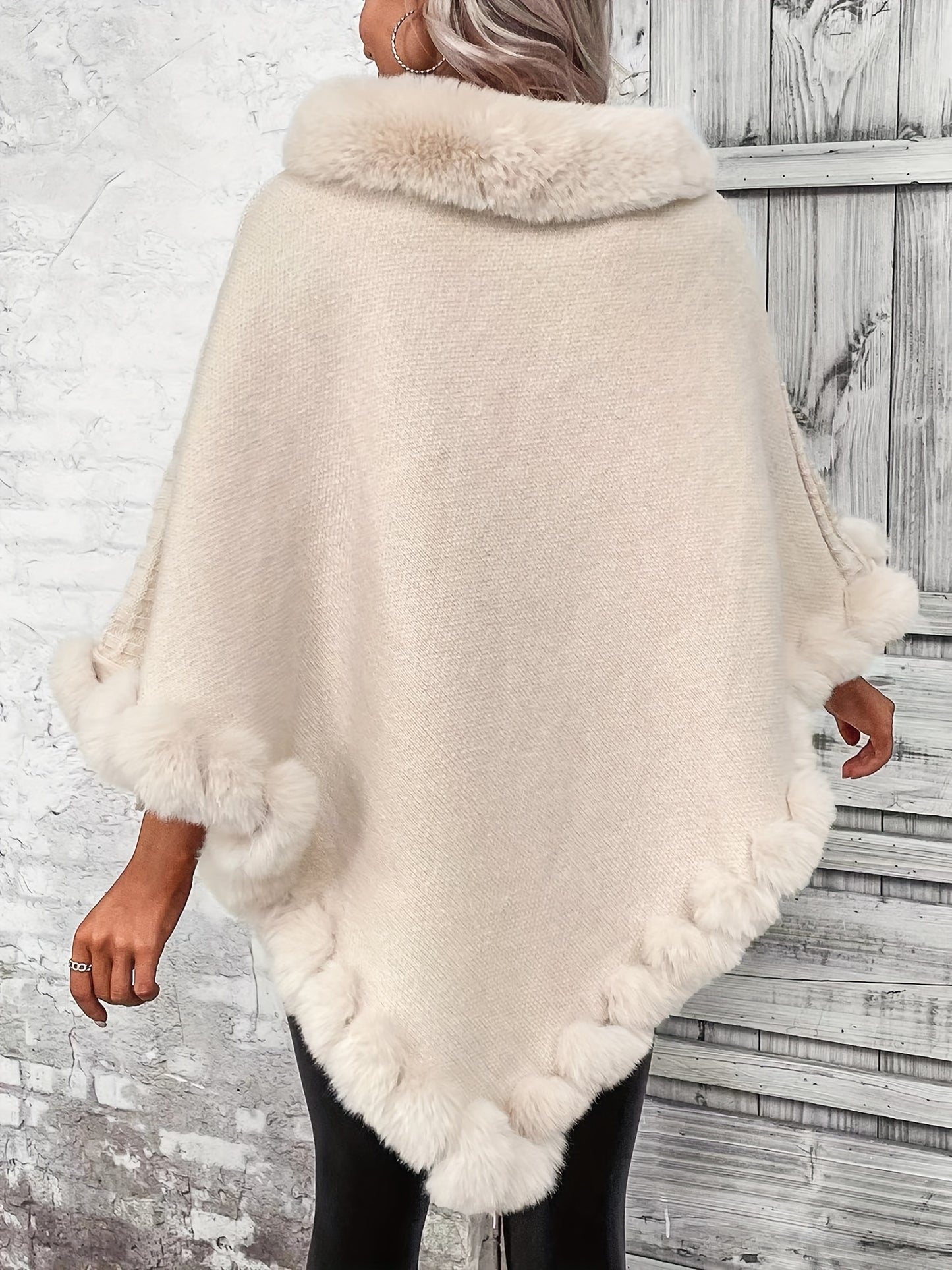 Elegante Dikke Gebreide Coltrui met Nepbont Rand - Chique Effen Kleur Pullover Sjaal Cape voor Vrouwen, Perfect voor Herfst/Winter, Europese en Amerikaanse Stijl, Mode