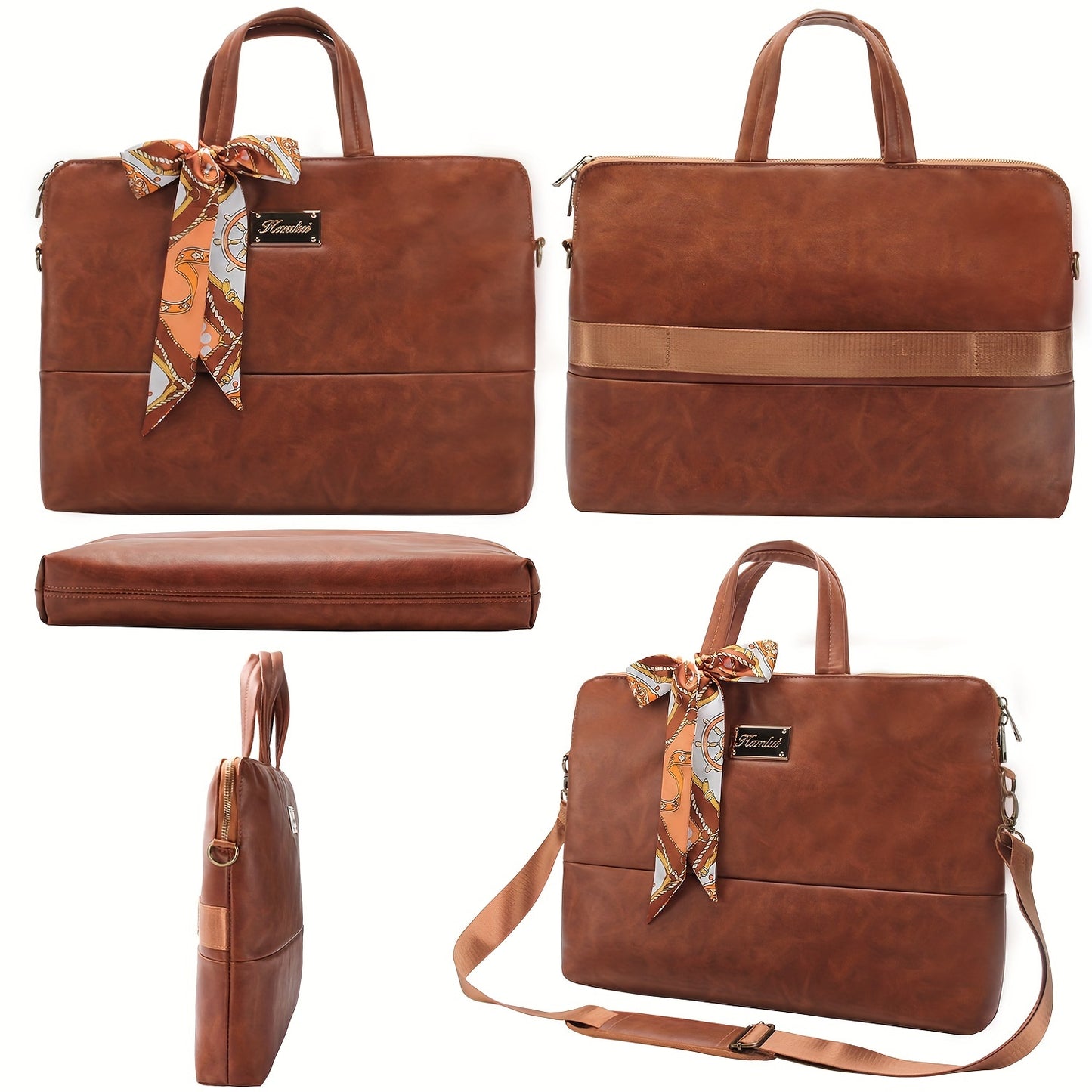 Kamlui Chic Waterdichte Laptoptas voor Vrouwen - Slank & Stijlvol, Geschikt voor 39.62cm tot 40.64cm voor MacBook Air Pro & HP, TSA-Goedgekeurde Kunstlederen Aktetas met Trolleyhuls en Notitieboekje Vak, Bruin