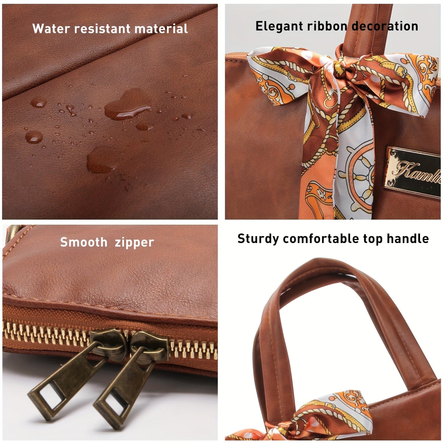 Kamlui Chic Waterdichte Laptoptas voor Vrouwen - Slank & Stijlvol, Geschikt voor 39.62cm tot 40.64cm voor MacBook Air Pro & HP, TSA-Goedgekeurde Kunstlederen Aktetas met Trolleyhuls en Notitieboekje Vak, Bruin