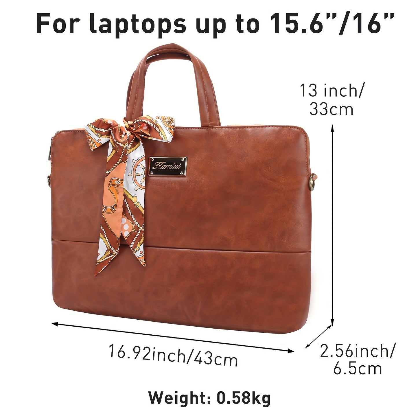 Kamlui Chic Waterdichte Laptoptas voor Vrouwen - Slank & Stijlvol, Geschikt voor 39.62cm tot 40.64cm voor MacBook Air Pro & HP, TSA-Goedgekeurde Kunstlederen Aktetas met Trolleyhuls en Notitieboekje Vak, Bruin