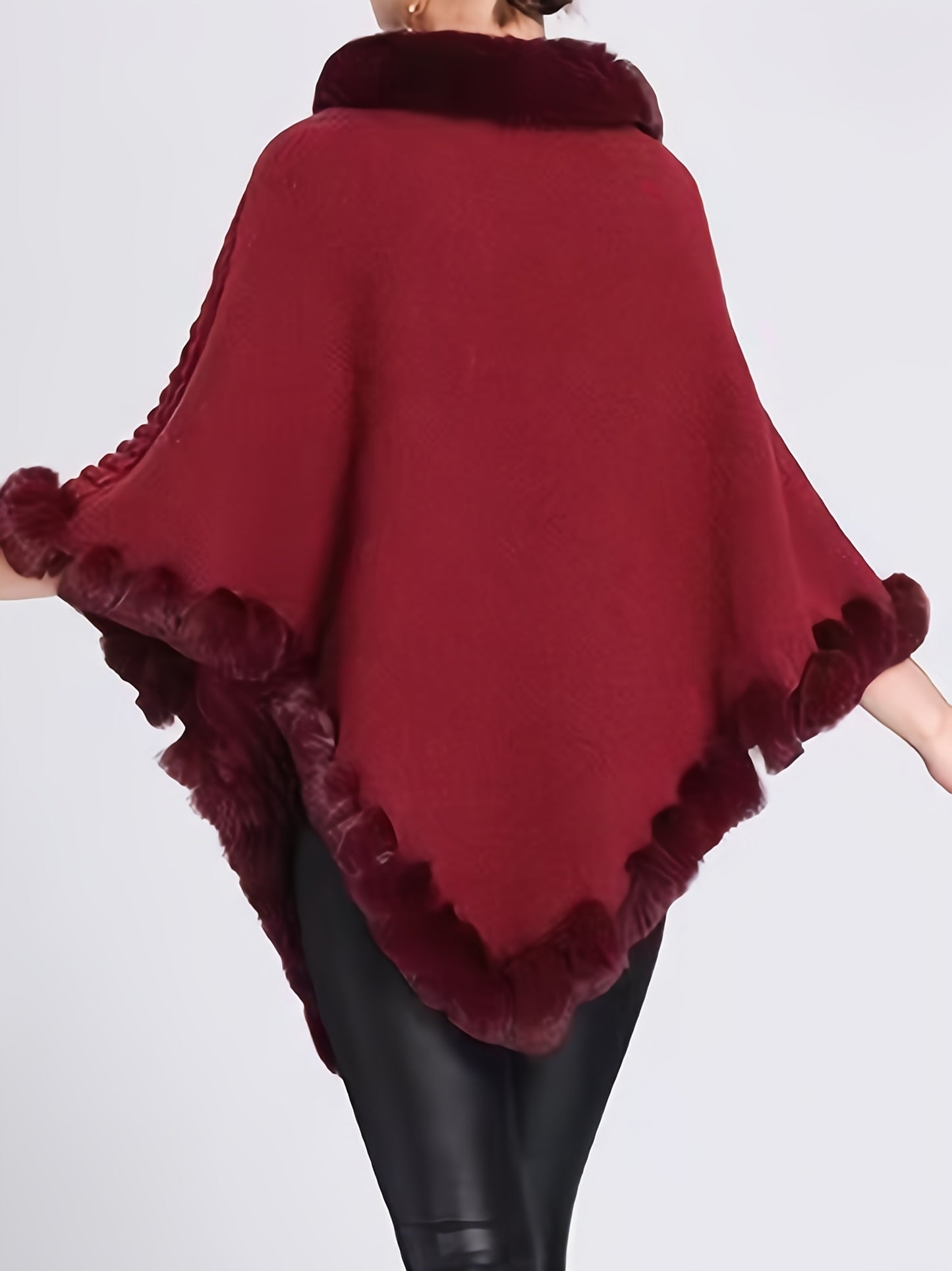 Elegante Dikke Gebreide Coltrui met Nepbont Rand - Chique Effen Kleur Pullover Sjaal Cape voor Vrouwen, Perfect voor Herfst/Winter, Europese en Amerikaanse Stijl, Mode