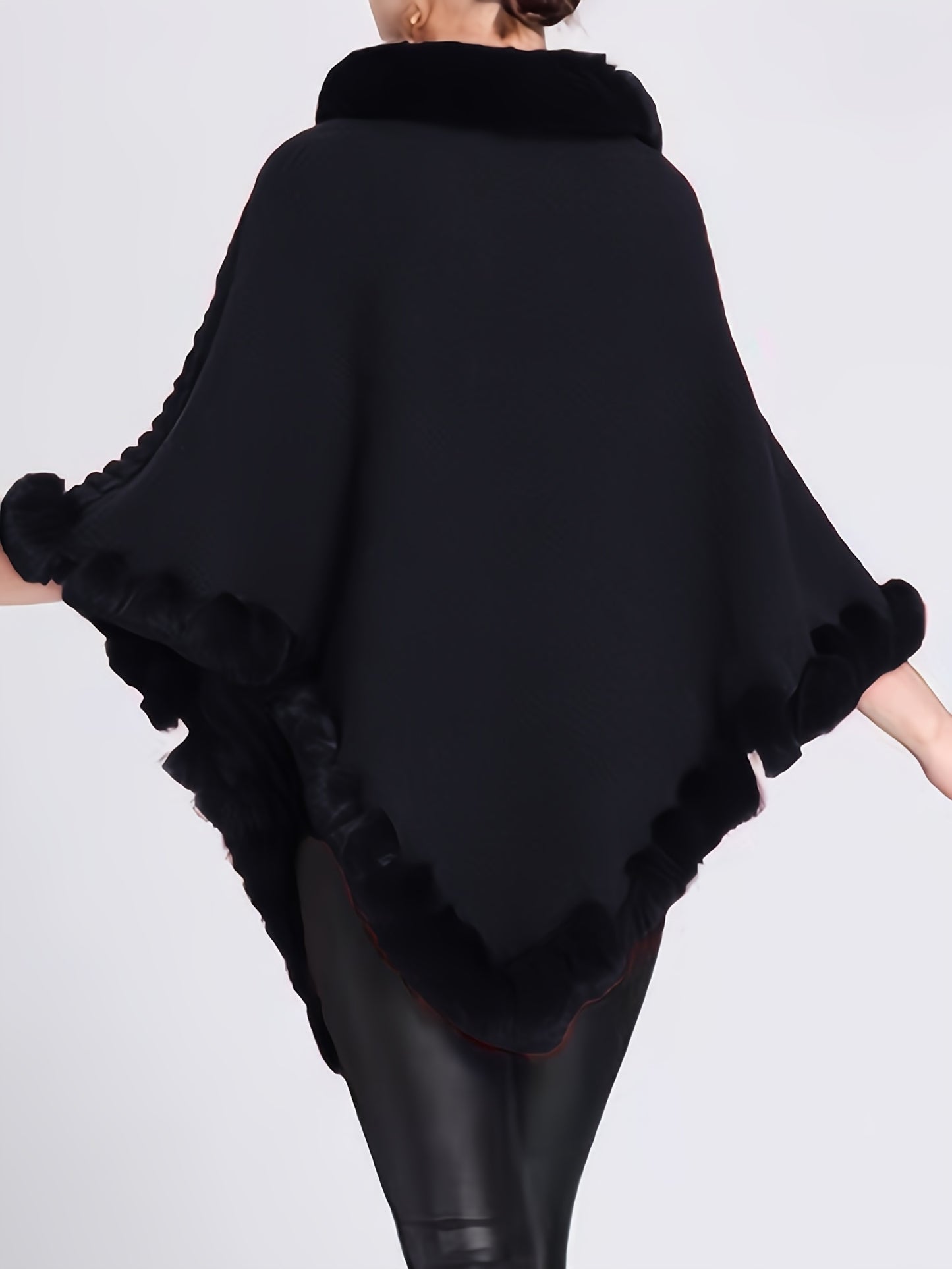 Elegante Dikke Gebreide Coltrui met Nepbont Rand - Chique Effen Kleur Pullover Sjaal Cape voor Vrouwen, Perfect voor Herfst/Winter, Europese en Amerikaanse Stijl, Mode