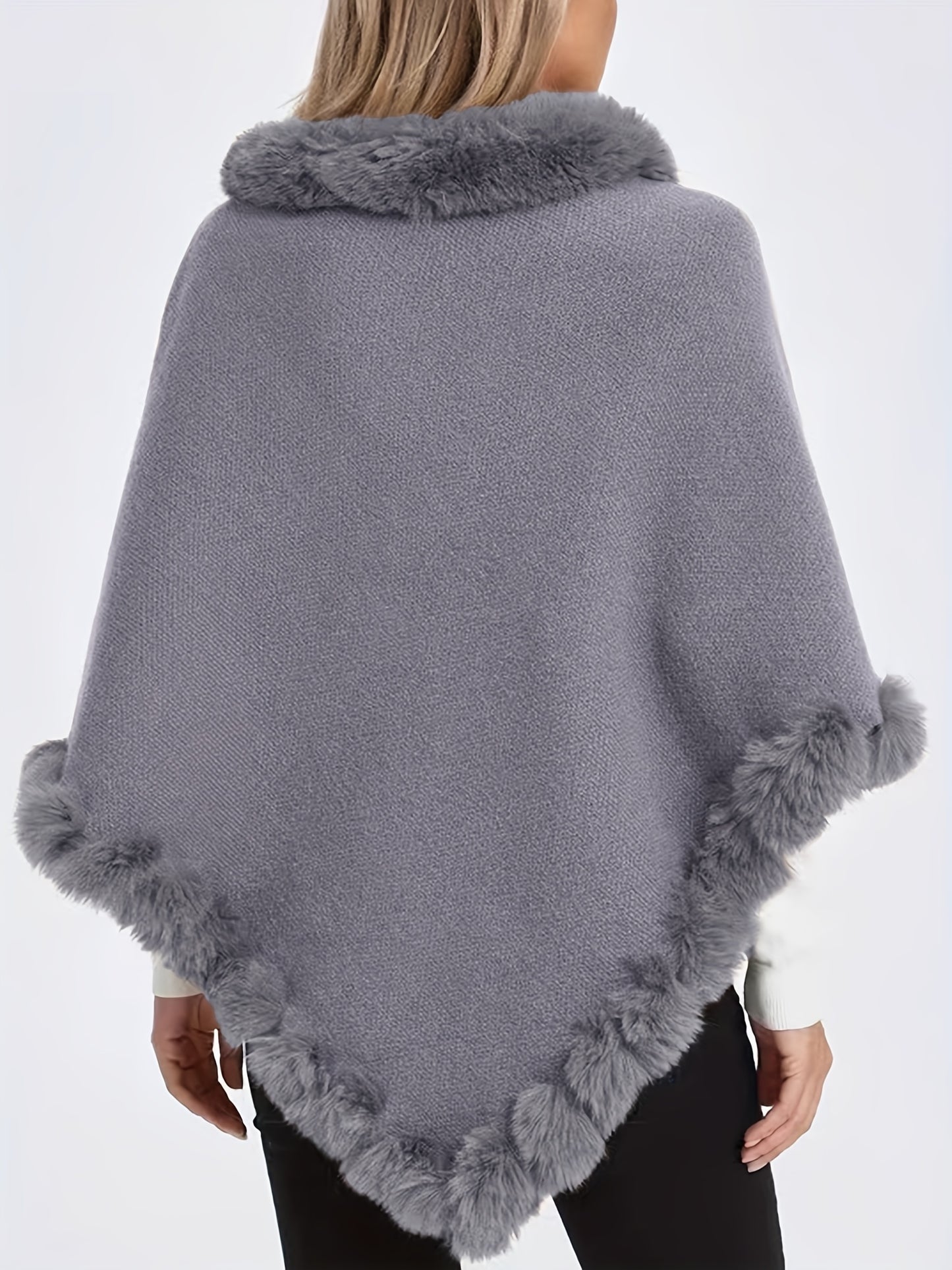 Elegante Dikke Gebreide Coltrui met Nepbont Rand - Chique Effen Kleur Pullover Sjaal Cape voor Vrouwen, Perfect voor Herfst/Winter, Europese en Amerikaanse Stijl, Mode