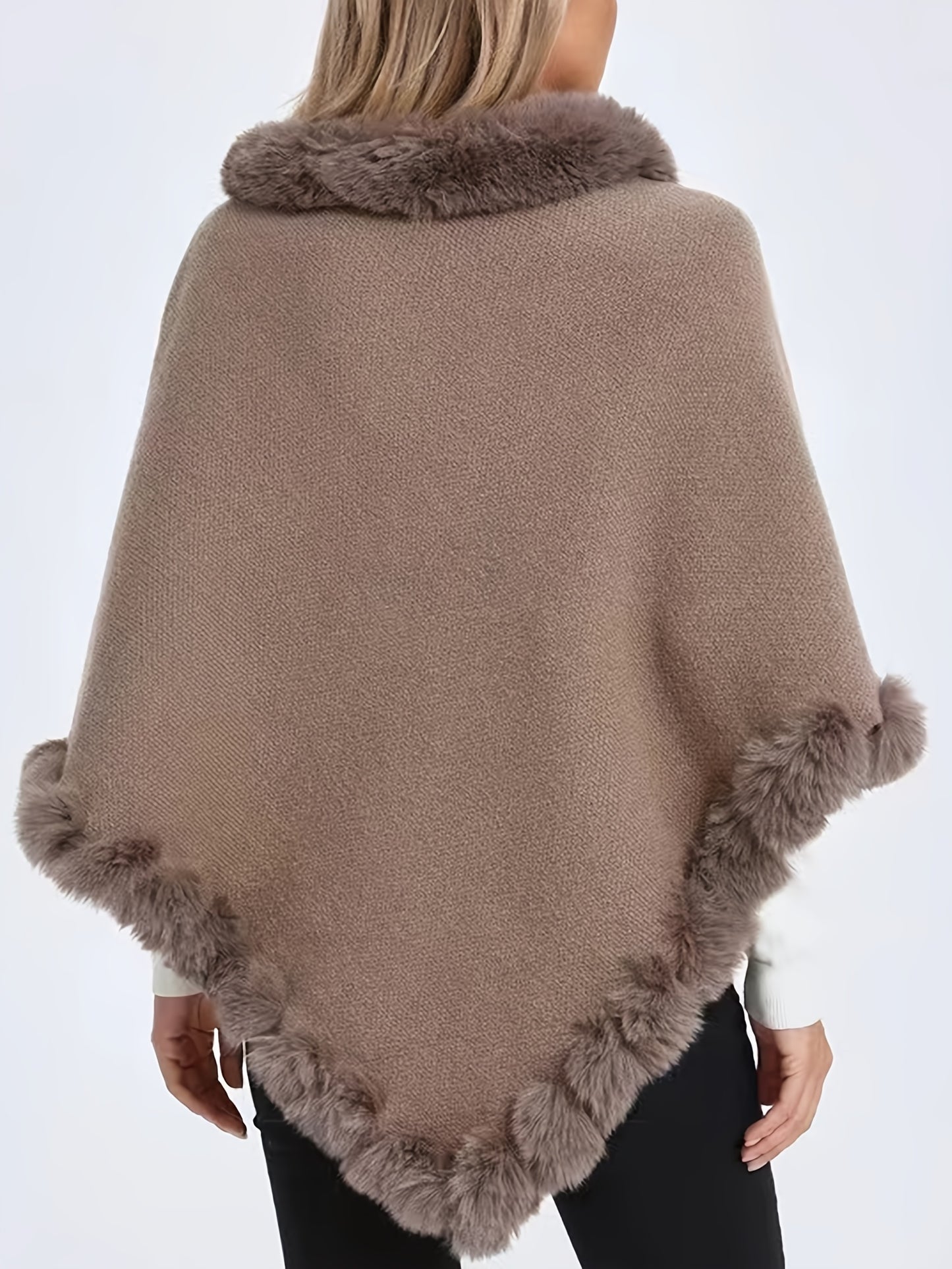 Elegante Dikke Gebreide Coltrui met Nepbont Rand - Chique Effen Kleur Pullover Sjaal Cape voor Vrouwen, Perfect voor Herfst/Winter, Europese en Amerikaanse Stijl, Mode