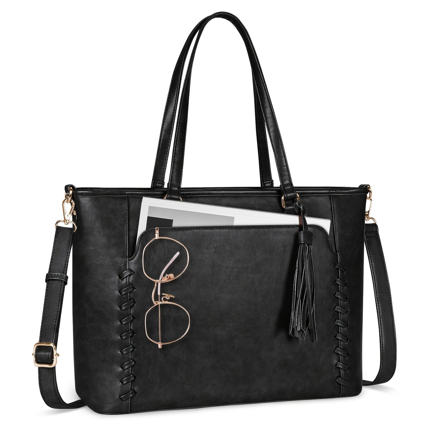 Laptoptas 39,6 cm Professionele Werktas, Zakelijke Aktetas voor Kantoor, Reizen, College - Zwart, Dames Tote, Laptoptassen