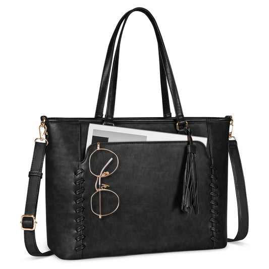 Laptoptas 39,6 cm Professionele Werktas, Zakelijke Aktetas voor Kantoor, Reizen, College - Zwart, Dames Tote, Laptoptassen