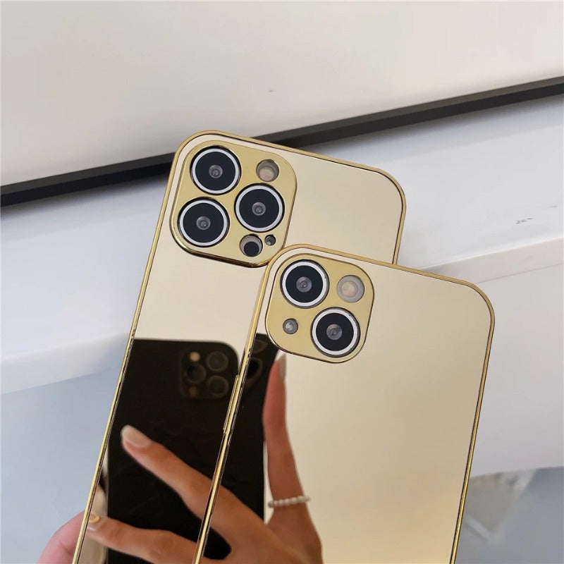 Luxueuze Glanzende Gouden Zilveren Spiegel Effen Telefoonhoes voor iPhone 16 15 14 13 Pro Max 16 15 14 Plus Achterkant Cover Coques