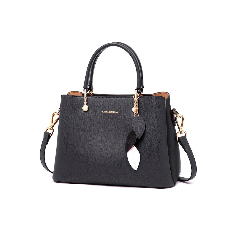 [1 st. Luxe schoudertas van echte leer] Avant Garde echte leer bovenhandtas, effen kleur, waterbestendig, ritsvergrendering, stofgevoerd, met afneembare riem, randverf detail, voor dames schoudertas, gelegenheidklaar, gemaakt in Guangzhou