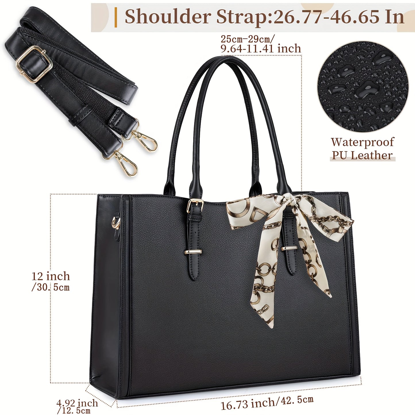 IGOLUMON Dames Laptop Tas 39.62cm - Waterdicht Kunstleer, TSA-Compliant Werk- & Reistas met Schouderriem, Zwart