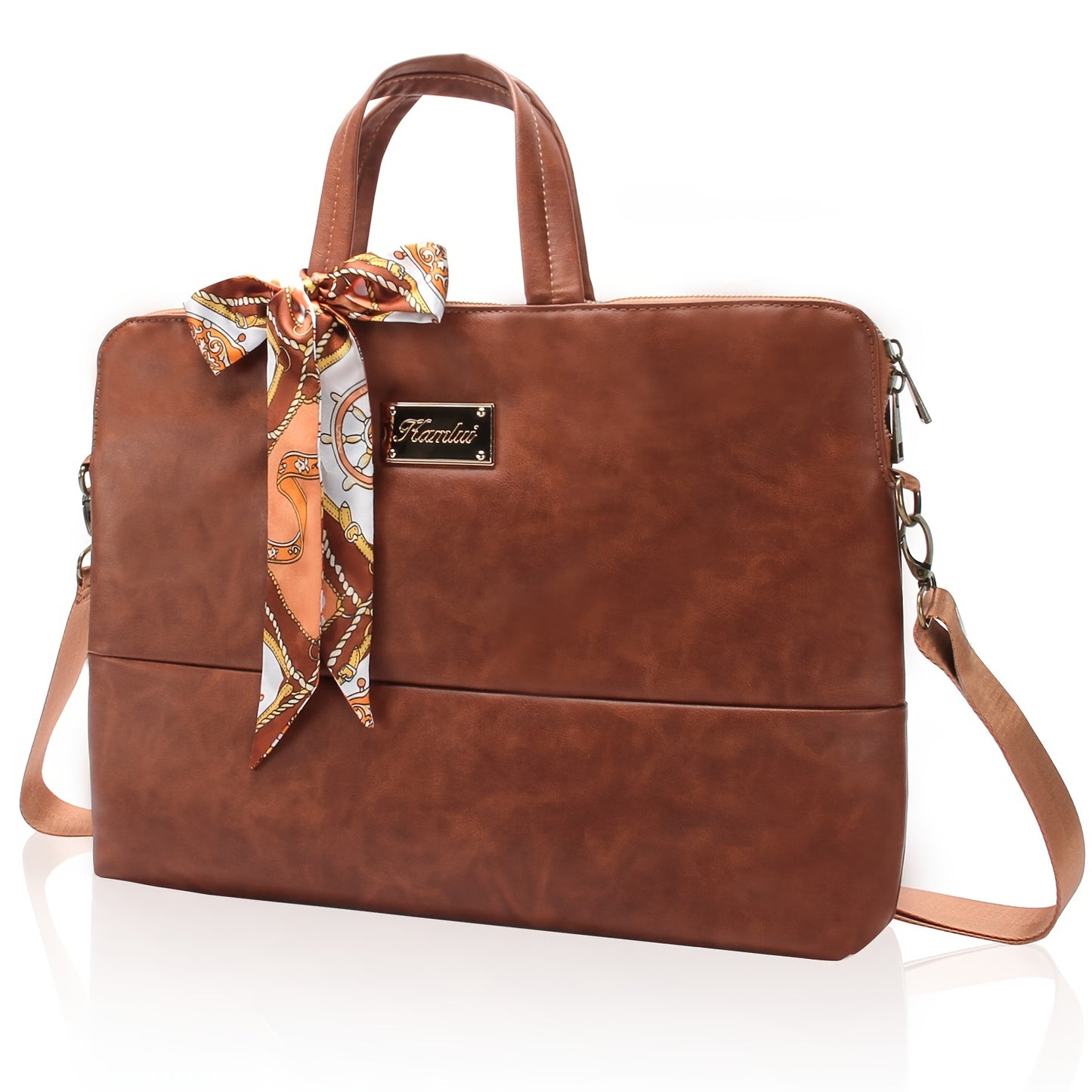 Kamlui Chic Waterdichte Laptoptas voor Vrouwen - Slank & Stijlvol, Geschikt voor 39.62cm tot 40.64cm voor MacBook Air Pro & HP, TSA-Goedgekeurde Kunstlederen Aktetas met Trolleyhuls en Notitieboekje Vak, Bruin