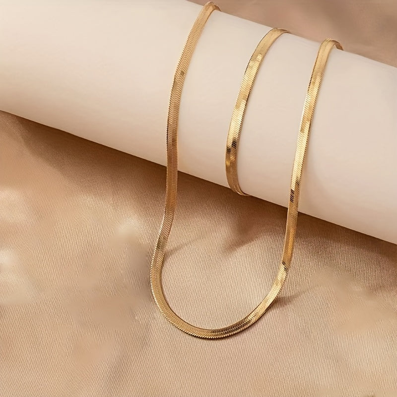 Elegante 2-delige Set, Sexy Eenvoudig Vlak Slangbeen Ketting Halsband en Armband voor Dames, Kunstmatig Mode Jaden voor Dagelijks Draag, Accessoire voor Alle Seizoenen