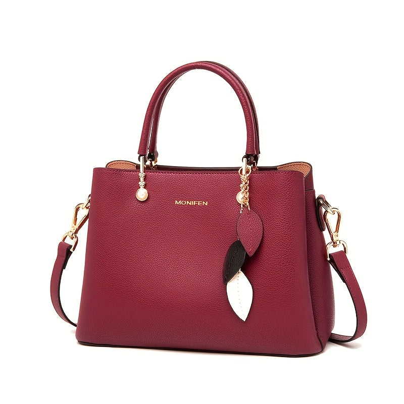 [1 st. Luxe schoudertas van echte leer] Avant Garde echte leer bovenhandtas, effen kleur, waterbestendig, ritsvergrendering, stofgevoerd, met afneembare riem, randverf detail, voor dames schoudertas, gelegenheidklaar, gemaakt in Guangzhou