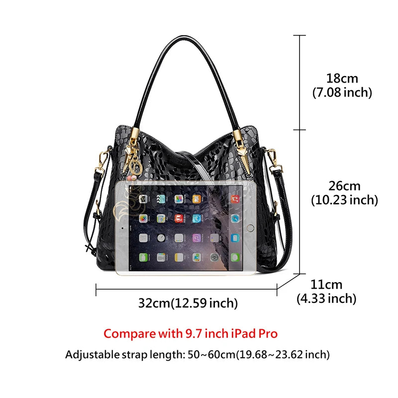 FOXER Sequin Natural Cowhide Classic Handbag Lady Commute Large Capacity Black Tote Women Genuine Leather Crossbody Shoulder Bag