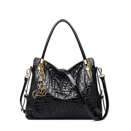 FOXER Sequin Natural Cowhide Classic Handbag Lady Commute Large Capacity Black Tote Women Genuine Leather Crossbody Shoulder Bag