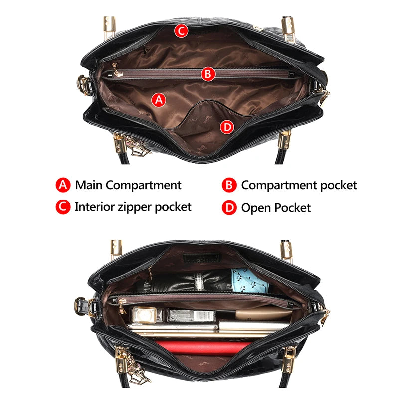 FOXER Sequin Natural Cowhide Classic Handbag Lady Commute Large Capacity Black Tote Women Genuine Leather Crossbody Shoulder Bag