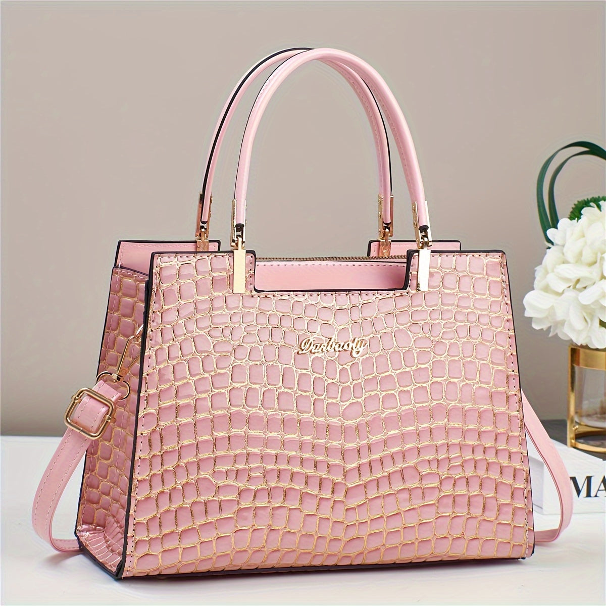 Modieuze, Chique Krokodillen-Reliëf Dameshandtas - Veelzijdige Crossbody & Schoudertas met Verstelbare Riem, Ritssluiting - Verkrijgbaar in Felroze, Khaki, Tan, Wit, Rood, Blauw, Zwart