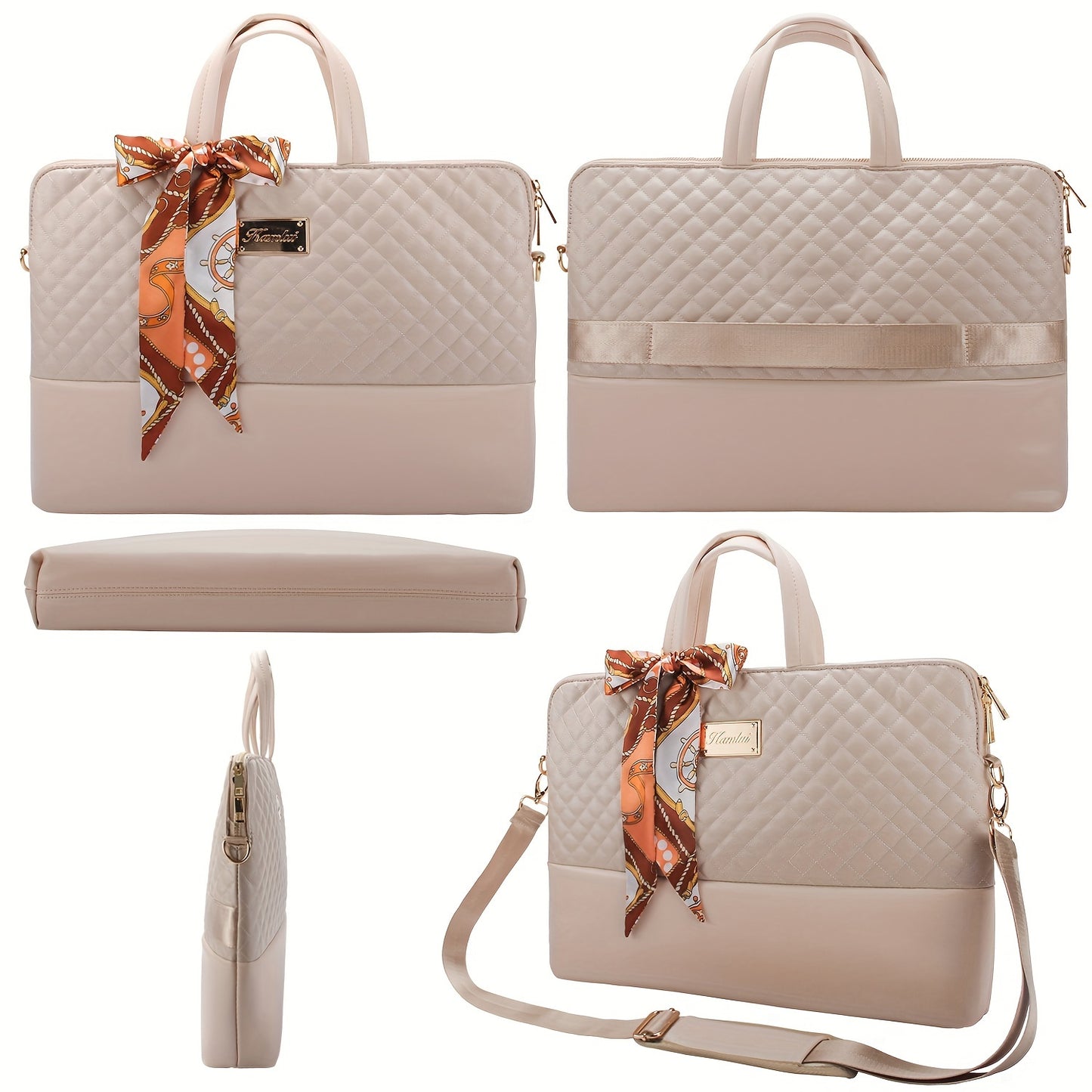 Kamlui Chic Waterdichte Laptoptas voor Vrouwen - Slank & Stijlvol, Geschikt voor 39.62cm tot 40.64cm voor MacBook Air Pro & HP, TSA-Goedgekeurde Kunstlederen Aktetas met Trolleyhuls en Notitieboekje Vak, Bruin