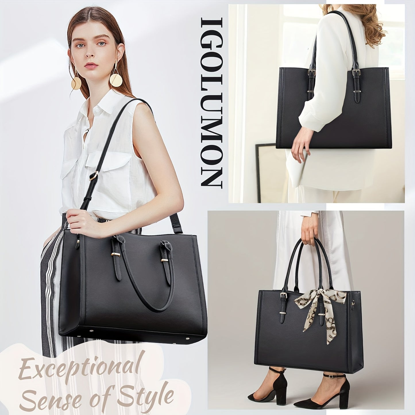 IGOLUMON Dames Laptop Tas 39.62cm - Waterdicht Kunstleer, TSA-Compliant Werk- & Reistas met Schouderriem, Zwart