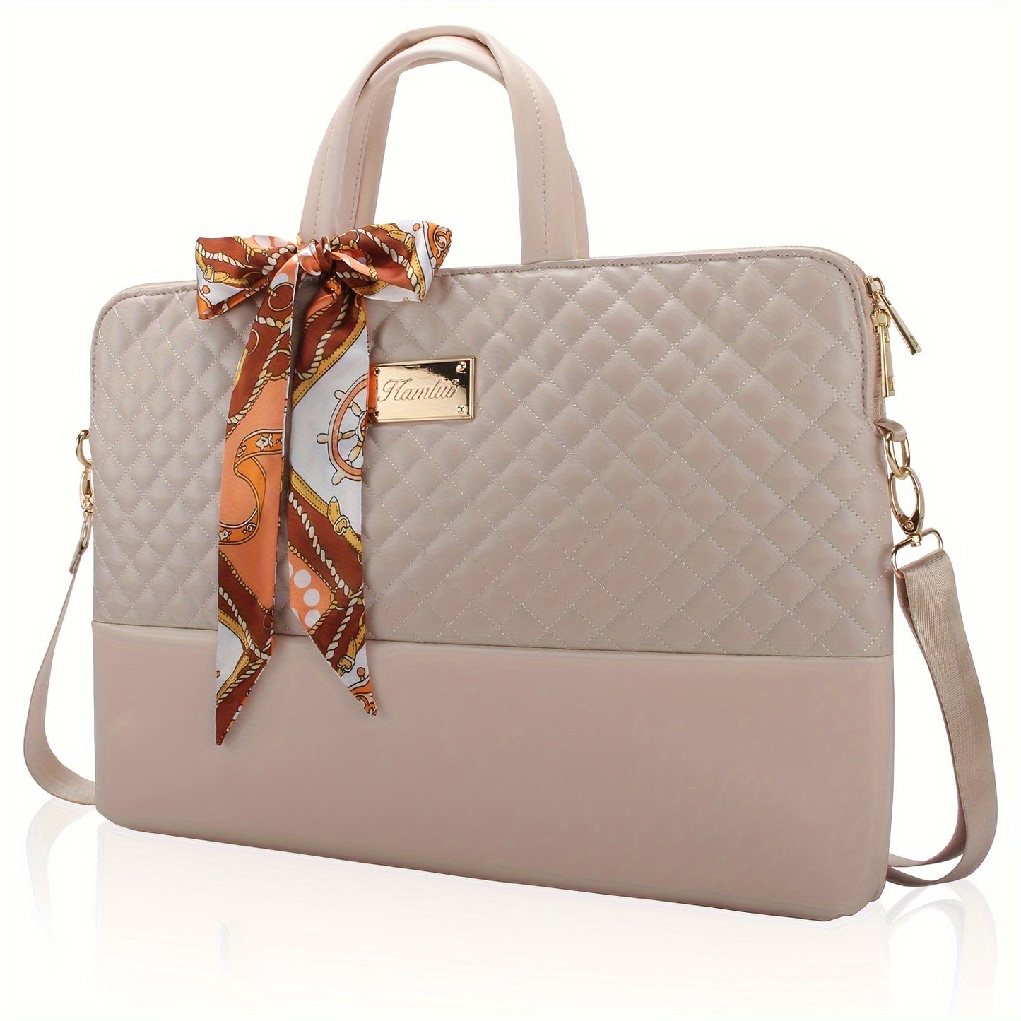 Kamlui Chic Waterdichte Laptoptas voor Vrouwen - Slank & Stijlvol, Geschikt voor 39.62cm tot 40.64cm voor MacBook Air Pro & HP, TSA-Goedgekeurde Kunstlederen Aktetas met Trolleyhuls en Notitieboekje Vak, Bruin