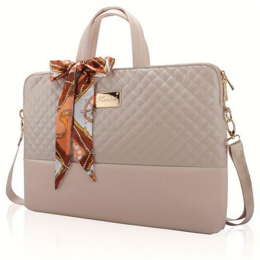 Kamlui Chic Waterdichte Laptoptas voor Vrouwen - Slank & Stijlvol, Geschikt voor 39.62cm tot 40.64cm voor MacBook Air Pro & HP, TSA-Goedgekeurde Kunstlederen Aktetas met Trolleyhuls en Notitieboekje Vak, Bruin