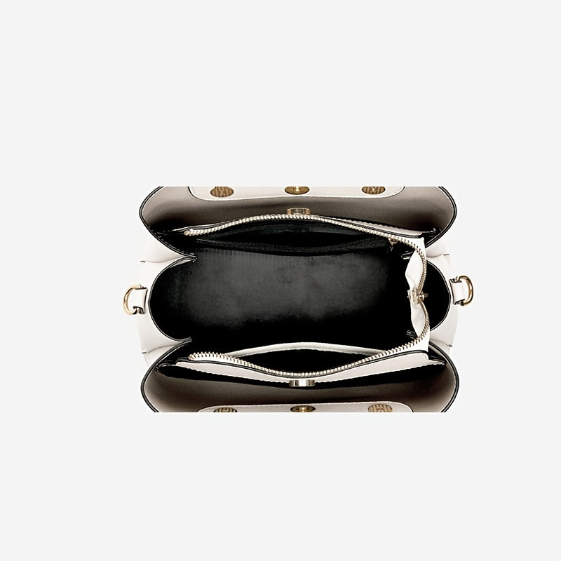 [1 st. Luxe schoudertas van echte leer] Avant Garde echte leer bovenhandtas, effen kleur, waterbestendig, ritsvergrendering, stofgevoerd, met afneembare riem, randverf detail, voor dames schoudertas, gelegenheidklaar, gemaakt in Guangzhou