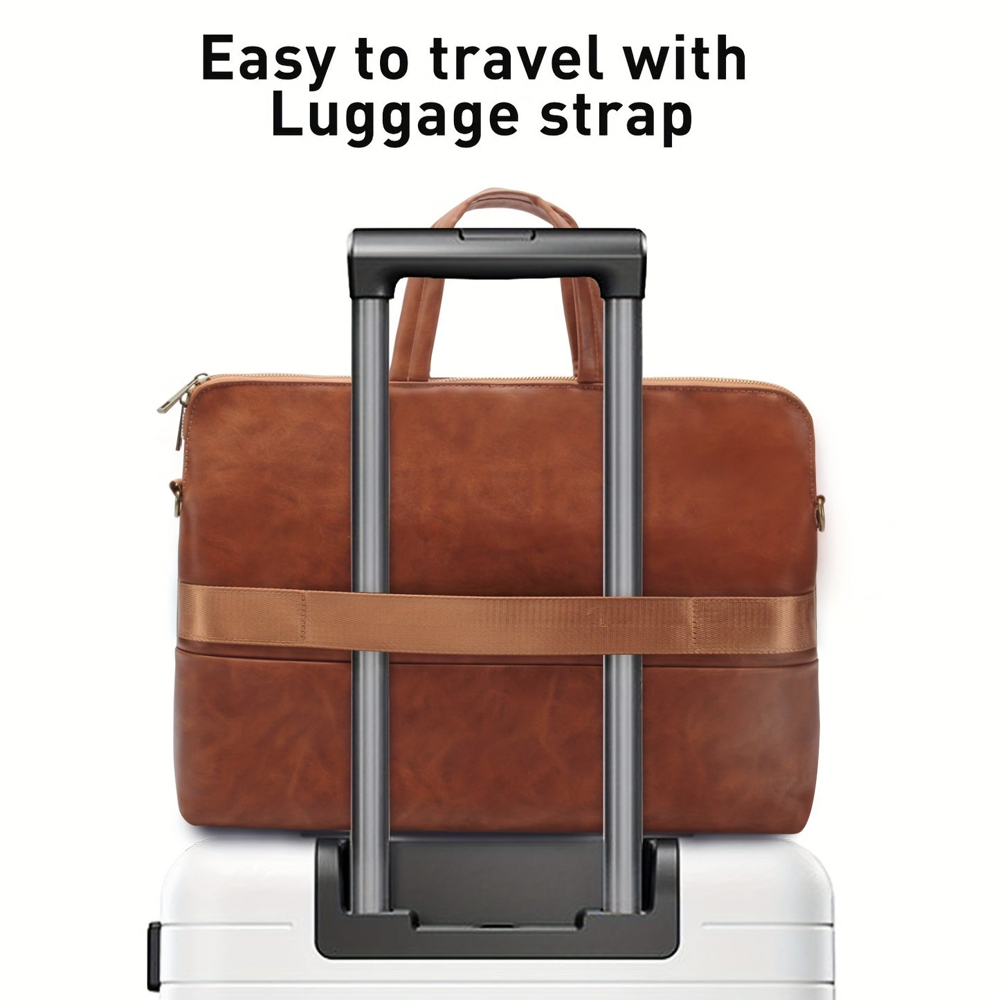 Kamlui Chic Waterdichte Laptoptas voor Vrouwen - Slank & Stijlvol, Geschikt voor 39.62cm tot 40.64cm voor MacBook Air Pro & HP, TSA-Goedgekeurde Kunstlederen Aktetas met Trolleyhuls en Notitieboekje Vak, Bruin